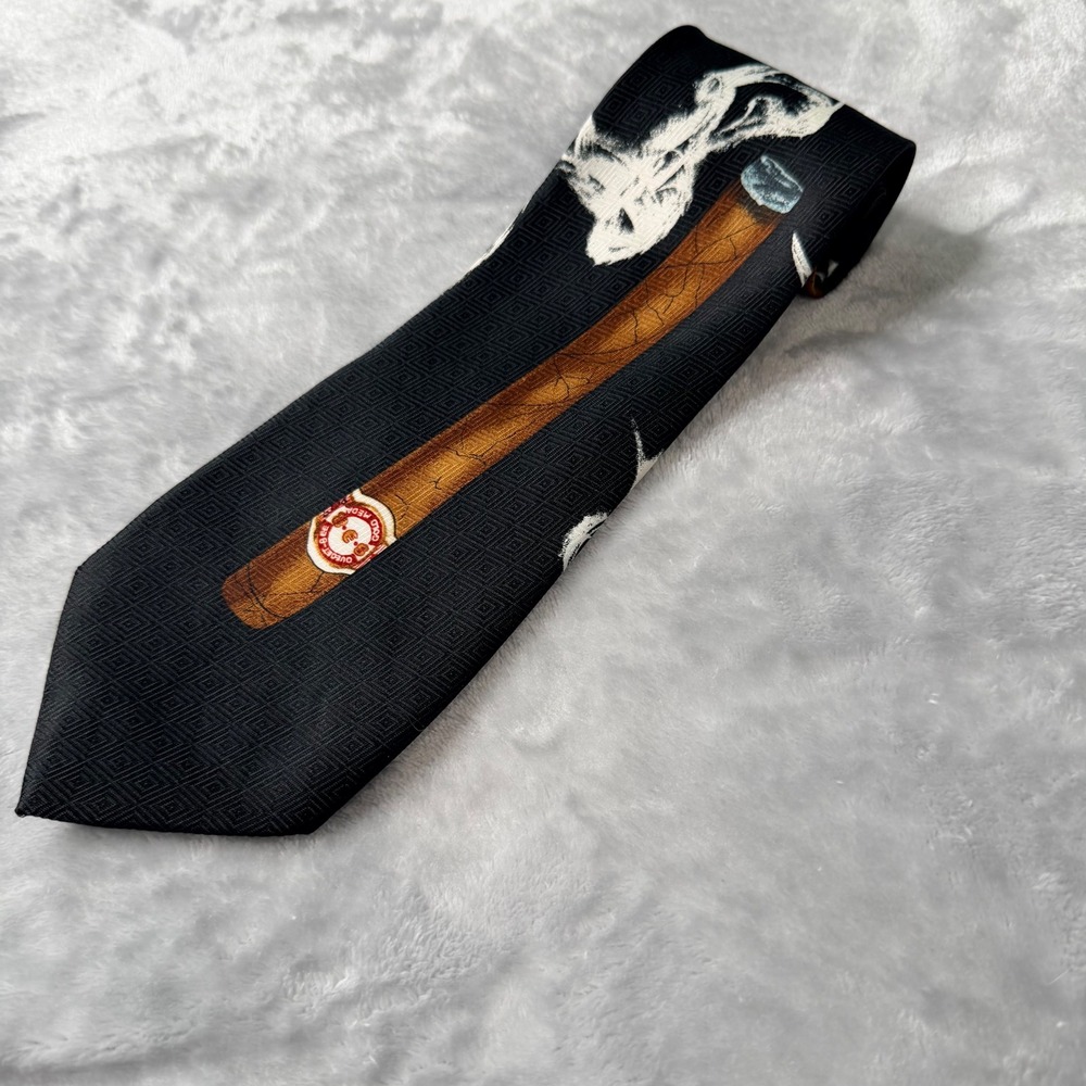 Renaissance Hand Made Mens Tie Black Cigar Smoke Graphic Print Polyester Korea
